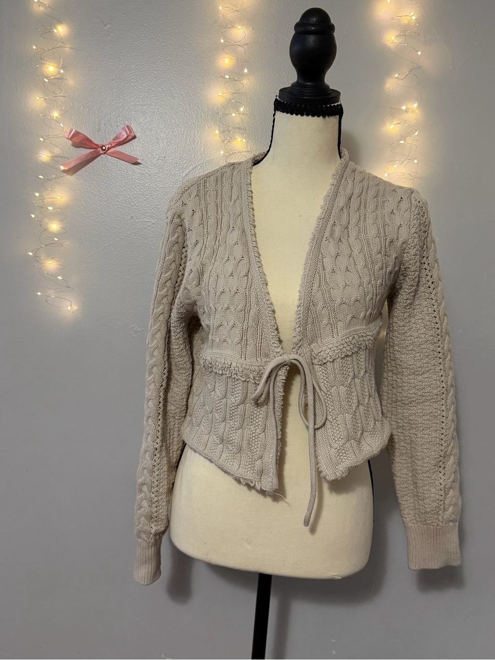 Cozy Cable-Knit Tie-Front Sweater Cardigan - Cream